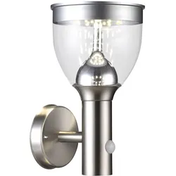 Solarlampen für Außen Garten Solarstrahler grau klar für Außen mit Bewegungsmelder Solarwandleuchten Edelstahl, Sensor, LED, H 28,7 cm