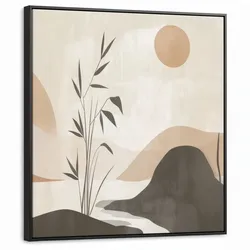 LEINWAND Bilder mit Rahmen - Japandi - Landschaft - Beige - 90x90