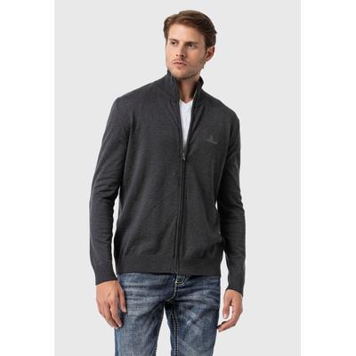 Cardigan CIPO & BAXX "Pullover", Herren, Gr. L, grau (anthrazit), 50% Baumwolle, 50% Polyacryl, unifarben, regular fit, Raglanärmel, Strickjacken, im sportlichen Look