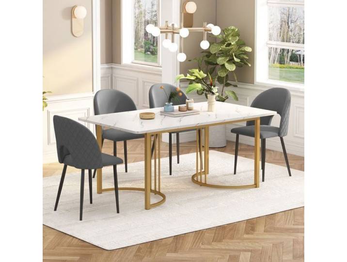 Ensemble Table à Manger 140×80 cm + 4 Chaises Velours (Livraison Rapide)