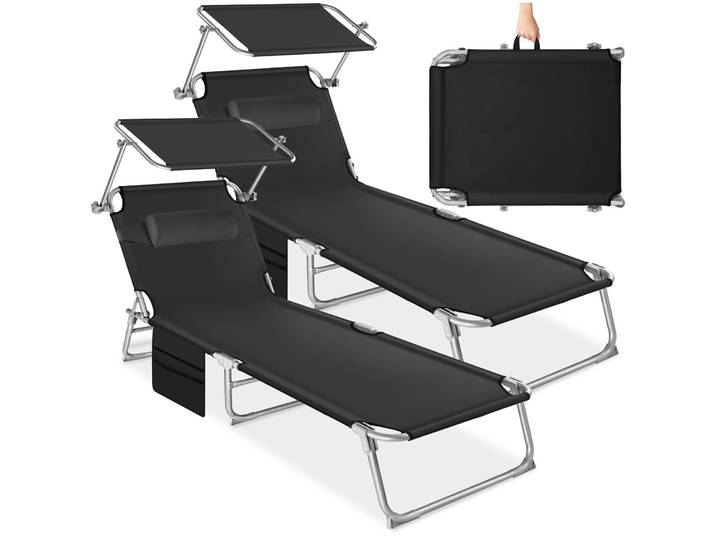2er Set Sonnenliege Chloé 4-stufig mit Kopfpolster - schwarz