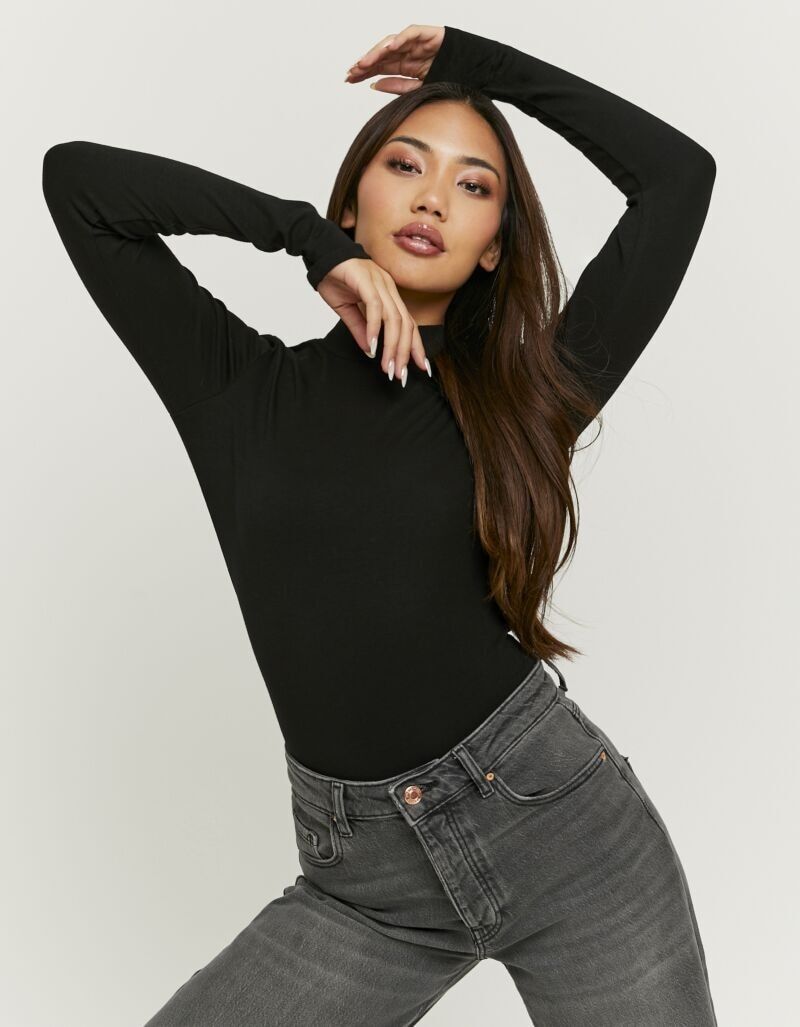 Langarmbody TALLY WEIJL "SBOCOCOSIMO", Damen, Gr. M, N-Gr, schwarz, Jersey, Obermaterial: 100% Baumwolle, unifarben, figurbetont normal, Bodys Langarmbody, Baumwollmischung, figurbetont schwarz M, N-Gr