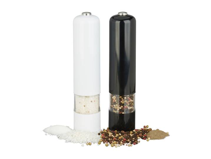 Elektrische Pfeffermühle 2er-Set Weiss-Schwarz-Transparent