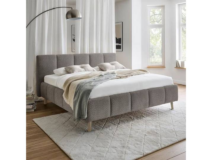 Polsterbett Malven Komfort Bouclé 160x200cm Dunkelgrau modern, Mit Kopfteil