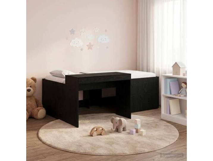 KTHLBRH Hochbett mit Schreibtisch Schwarz Holz Maße: 203 x 123,5 x 61 cm, Lattenrost, maximale Belastung 120 kg, einfache Montage