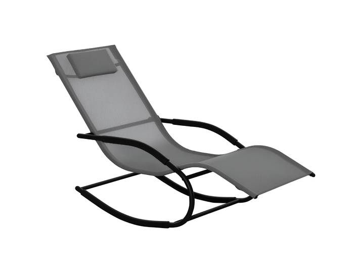Outsunny Chaise longue à bascule rocking chair ergonomique avec tétière accoudoirs métal galvanisé textilène Gris
