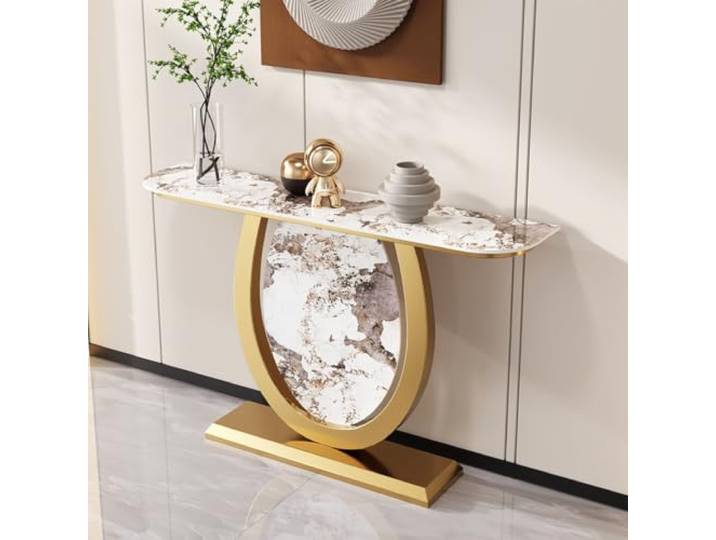 ZSCNYHMT Halbmond Konsolentisch, Sinterstein, Eisenrahmen Rostbeständige Oberfläche, stabile Basis, mehrere Größen, für Flur, Eingangsbereich, Wohnzimmer(B3,100cm/39.4in)