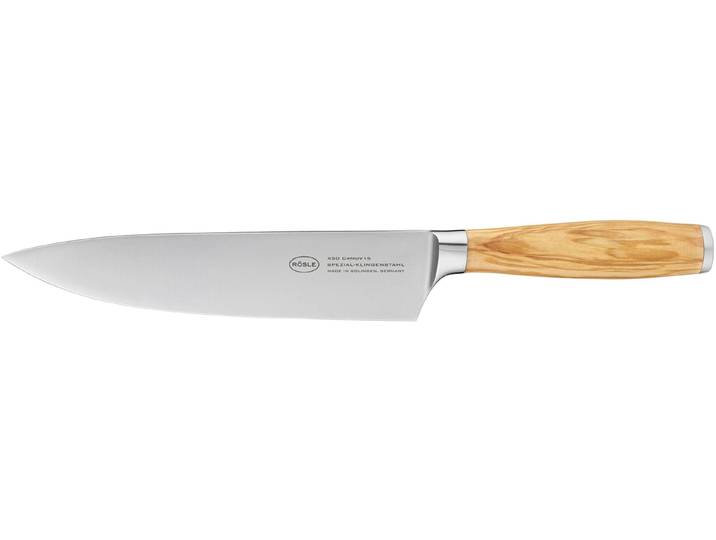 Kochmesser RÖSLE Artesano , braun (holzfarben, silberfarben), Klingenlänge 20cm, Olivenholz, Spezialklingenstahl, Kochmesser, Kochmesser, Made in Solingen, Klingenspezialstahl, ergonomischer Griff, Olivenholz