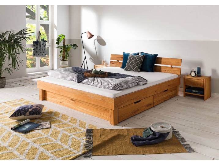 Bett mit Schubladen Kernbuche 140x200x73 natur geölt TomMe #130