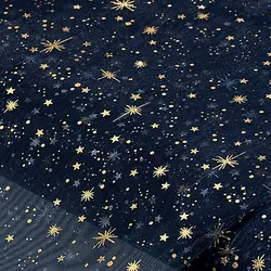 Organza "Sternenhimmel", blau/gold