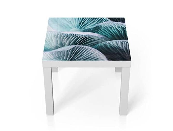 DEQORI Glastisch weiß klein 55x55 cm Motiv Leuchtende Pilzlamellen ausgefallener Beistelltisch aus Glas Hochglanz Couchtisch fürs Wohnzimmer moderner Couch Tisch mit Design