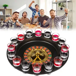 Roulette Trinkspiel mit 16 Gläsern - Partyspiel für 2-8 Spieler - Casino-Flair - Ø 30cm - Robustes Kunststoff - Inkl. 2 Kugeln
