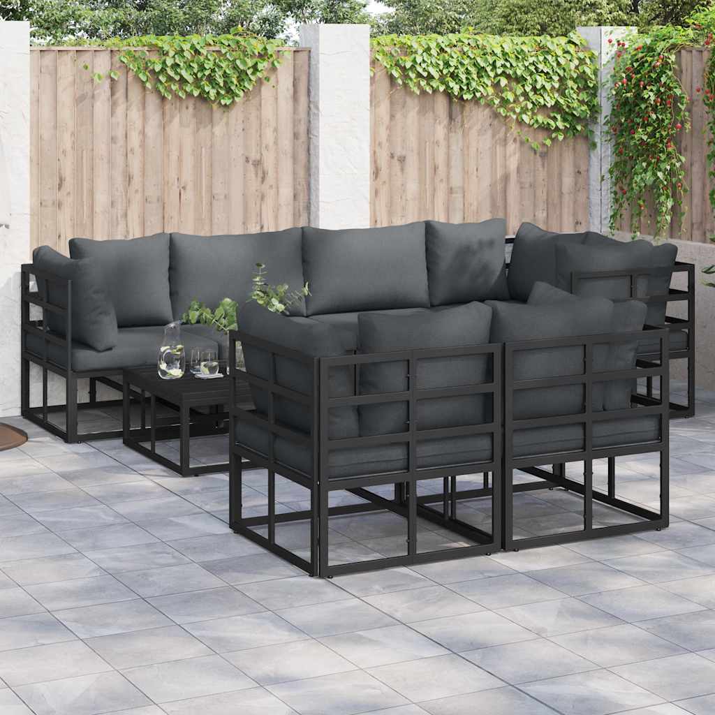 vidaXL Conjunto de sofás de jardín 7 uds. Negro Acero Negro