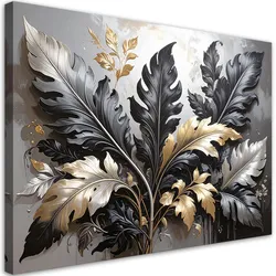 WANDBILD, Schwarz-goldene Akanthusblätter Lorbeerpflanzen Natur