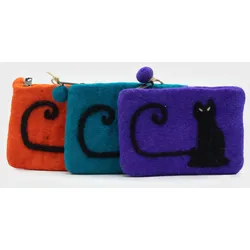 Natural Felt Zipper Pouches - Cat Face