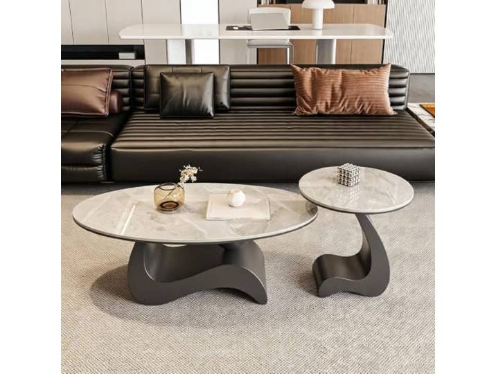 VSLreoiFX 2-teiliges Set Satztische mit Stauraum, Tischplatte Sinterstein Moderner Couchtisch für Wohnzimmer, komplett montiert, luxuriöses Accessoire(Gray+Gray,90cm/35.4in)