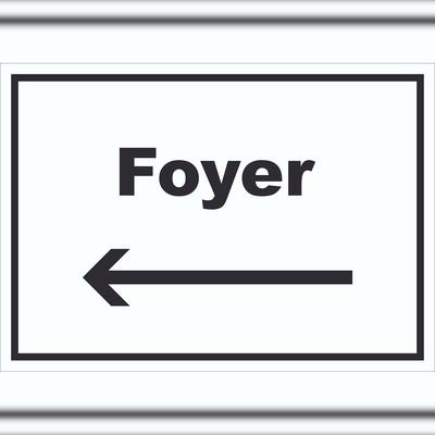 HB-Druck Foyer Schild mit Text und Richtungspfeil links Eingangshalle waagerecht A0 (841x1189mm)