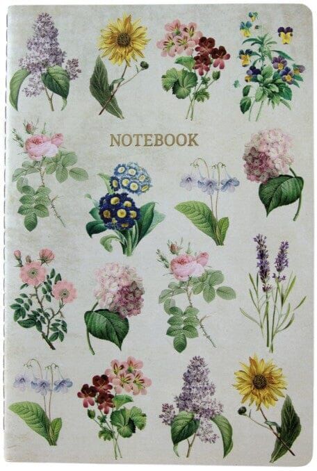 Carnet ligné style vintage 14 x 20 cm - Motif "Fleurs"   Sass & Belle