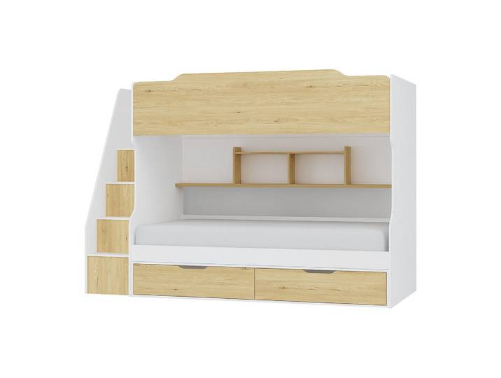 Vente-Unique Etagenbett - 2 Personen - holz - naturfarben hell, weiß Yalova, Weiß, Holz, 90x190 cm, Babymöbel & Kindermöbel, Kinderzimmer & Jugendzimmer, Stockbetten