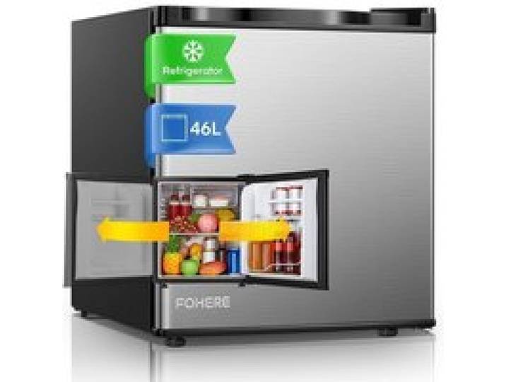 FOHERE Mini Frigo 46 L 7 Niveaux Thermostat Porte Réversible Classe Énergétique E pour Chambre Bureau Dortoir (Acier Inoxydable)