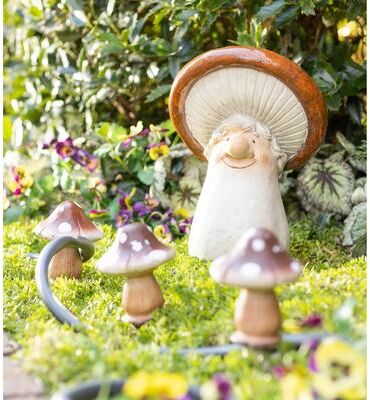 Evergreen 16 in. Ceramic Mushroom Man Garden Statue