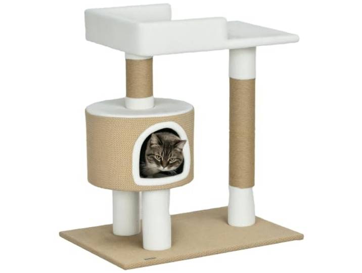 PawHut Krabpaal 79 cm Kleine kattenboom voor katten tot 8 kg Bruin/Wit