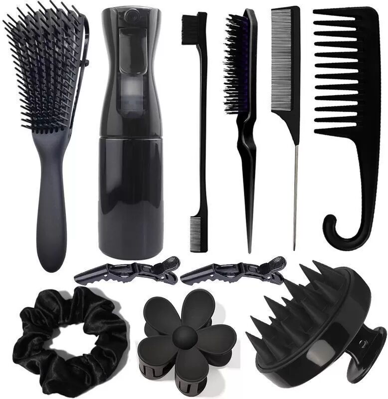 INF Schwarzer Oktopus Kamm 11-teiliges Haarstyling Set - Volumen & Massage