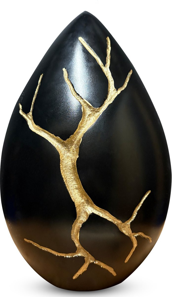 Handgemaakte decoratieve as urn Black & Gold Tree voor menselijk of dierlijk as, 2,5 liter