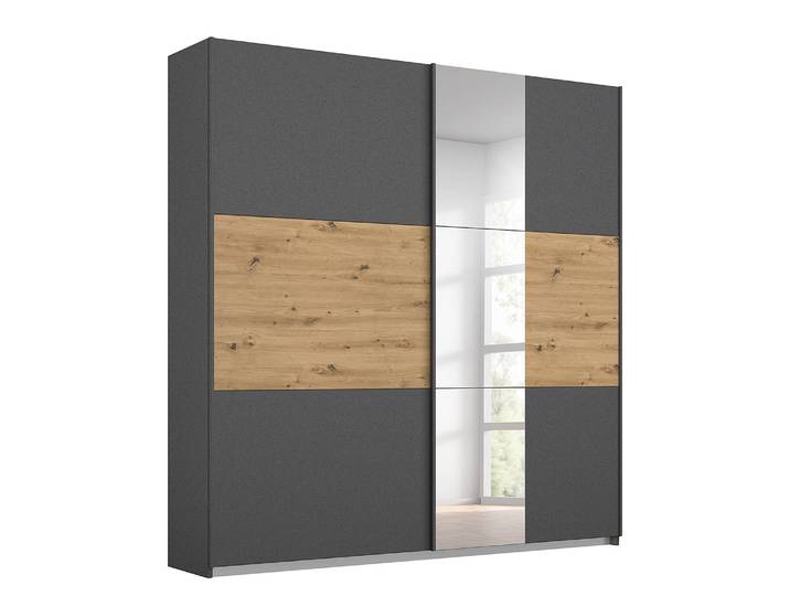 Armoire Miro avec miroir 175cm Gris/Gris/Imitation chêne Artisan
