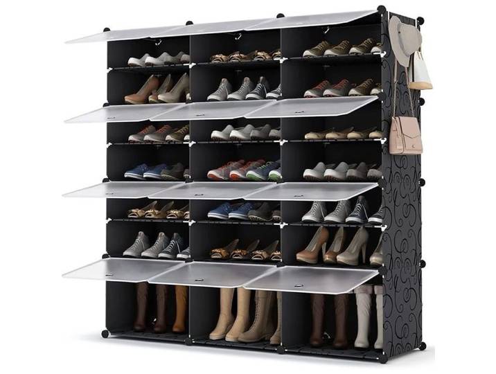 Meuble Chaussure 7 Niveaux Rangement Chaussure 42 Paires Etagere Chaussure avec Porte pour Entrée Salon Chambre Noir X-Large