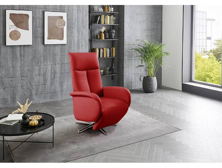 home24 Relaxfauteuil Fewel rood echt leer Pua 75 x 112 x 82cm