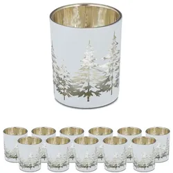 Relaxdays Teelichthalter Tannenbaum 12er Set Weiß,Gold
