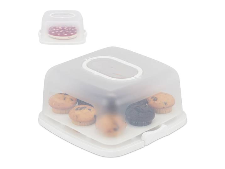 Eckige Kuchenbox Weiss-Transparent