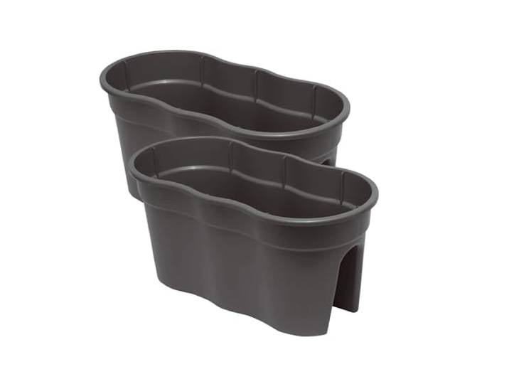 KHW Flowerclip XL 2er-Set Anthrazit Pflanzgefäße für Balkon- & Geländerbegrünung wetterfest & UV-beständig Zwei Pflanzkammern für Geländer Ø bis 6 cm dekorativ & stabil Made in Germany