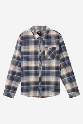 O'Neill s Portland Plaid Stretch Long Sleeve Shirt in Navy, Size Small, Spandex
