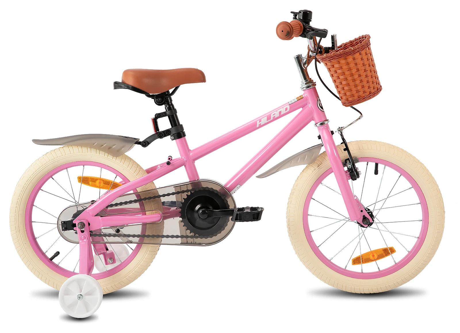 Kinderfahrrad für Mädchen - 35 cm Laufräder - Mit Stützrädern - V-Bremse vorn und Rücktrittbremse hinten - Stahlrahmen - Korb - Pink