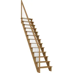 DOLLE Raumspartreppe Wangentreppe Lyon, 65 cm, Eiche,Geradelaufend,Metallstäbe links,versiegelt