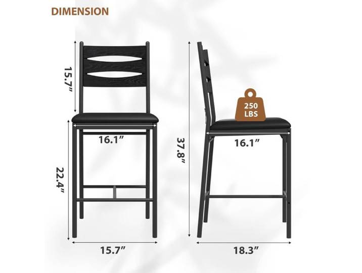 Lot de 2 Tabourets de Bar - Chaise de Cuisine - 96 cm - Noir - Vintage