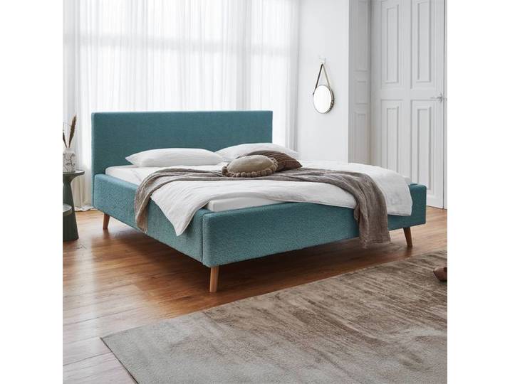 HOMELIV. Polsterbett Calypso Komfort Microteddy Abriamo 140x200cm Blau retro/vintage, höhenverstellbar
