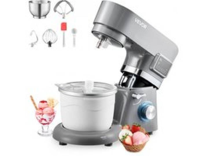 VEVOR Eismaschine Eiscrememaschine 1,7 L Standmixer 6-Gang mit LED-Digitalanzeige & Timer & Rührpaddel & Knethaken & Spritzschutz, für DIY Gefrorener Joghurt, Frucht-Gelato Sorbet Grau 1400 W