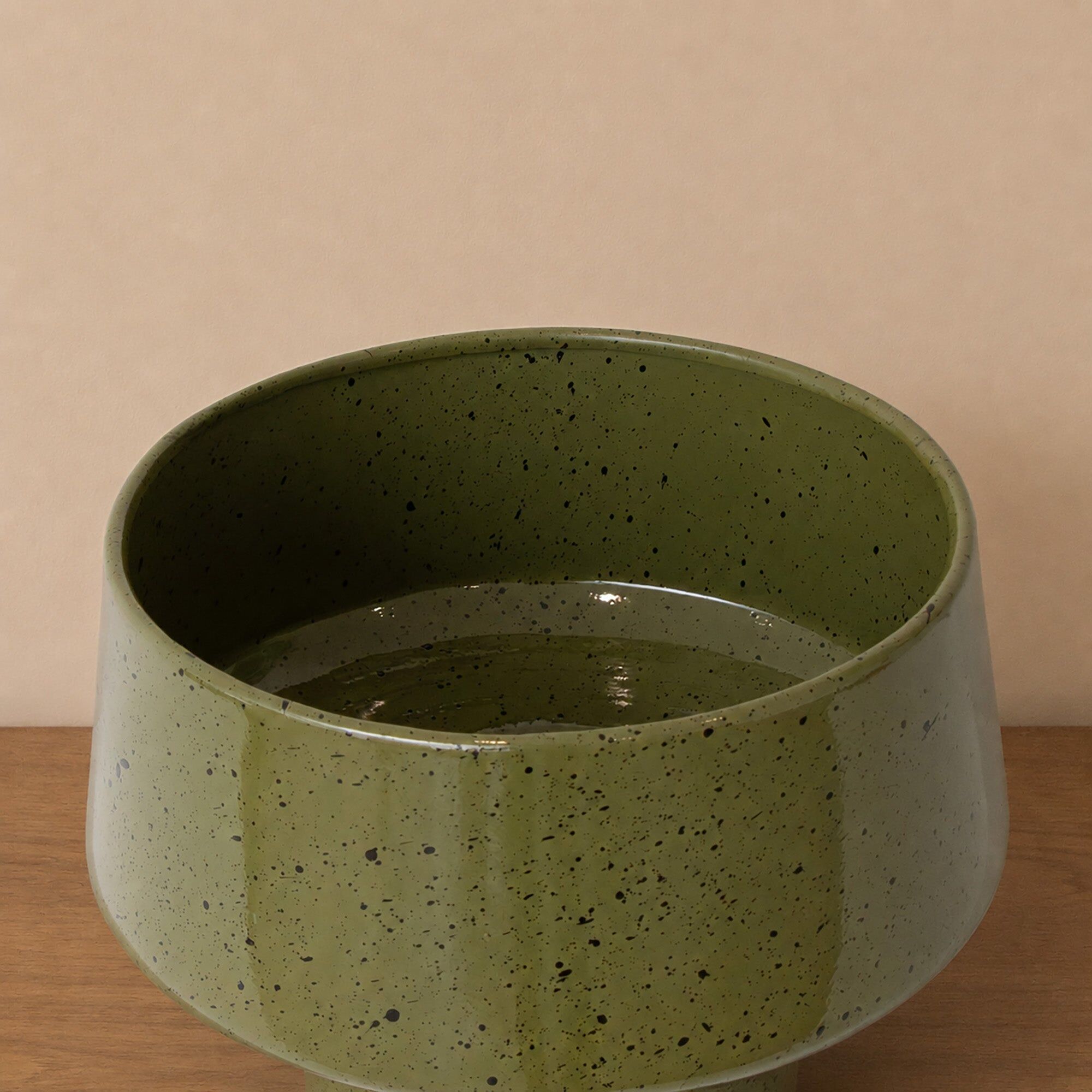 Large Olive Green Speckled Metal Planter Pot - 24cm x 20cm Metal