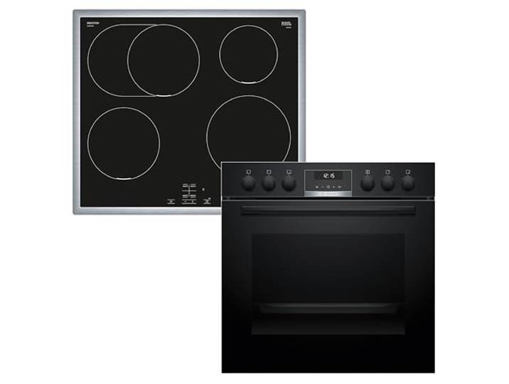 Bosch HND615LS62 Einbauherd-Set, Bestehend aus HEG517BB4 Herd, 60 x 60 cm, 3D Heißluft, Hydrolyse, LED Display, Pizzastufe & NIF645CB5E Induktionskochfeld, Bräterzone, Edelstahlrahmen