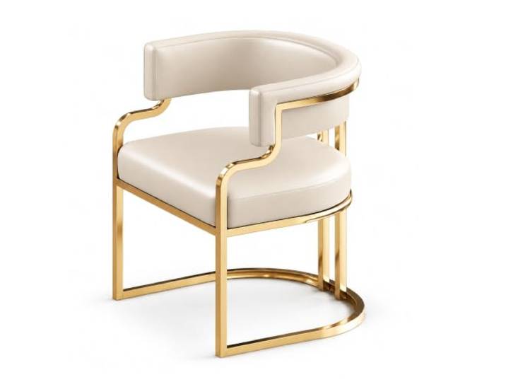JS Ellie Esszimmerstuhl Kunstleder mit Armlehnen, Metallgestell in Gold Gebogene Lehne, Polstersitz, Pflegeleichter Bezug für Esszimmer, Büros und Empfangsräume(Nude,set of 1)