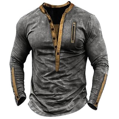 Herren T Shirt Feste Farbe Henley Normal Outdoor Heim Langarm Vintage-Stil Bekleidung Traditionell / Vintage