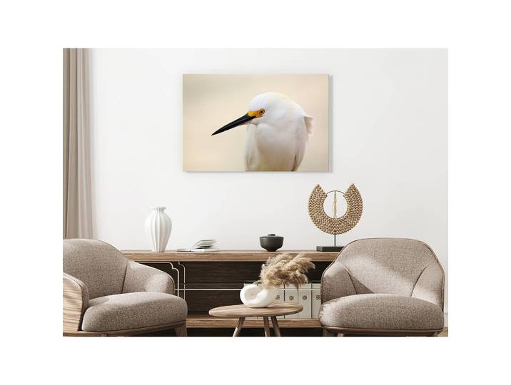Wandbild Snowy Egret Leinen Beige 120 x 80cm