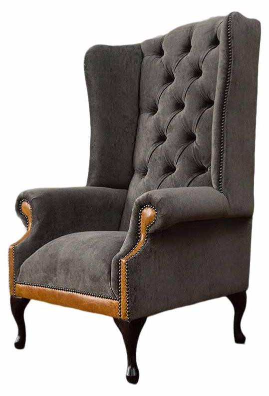 Chesterfield fauteuil met oren in grijze textiel voor volwassenen