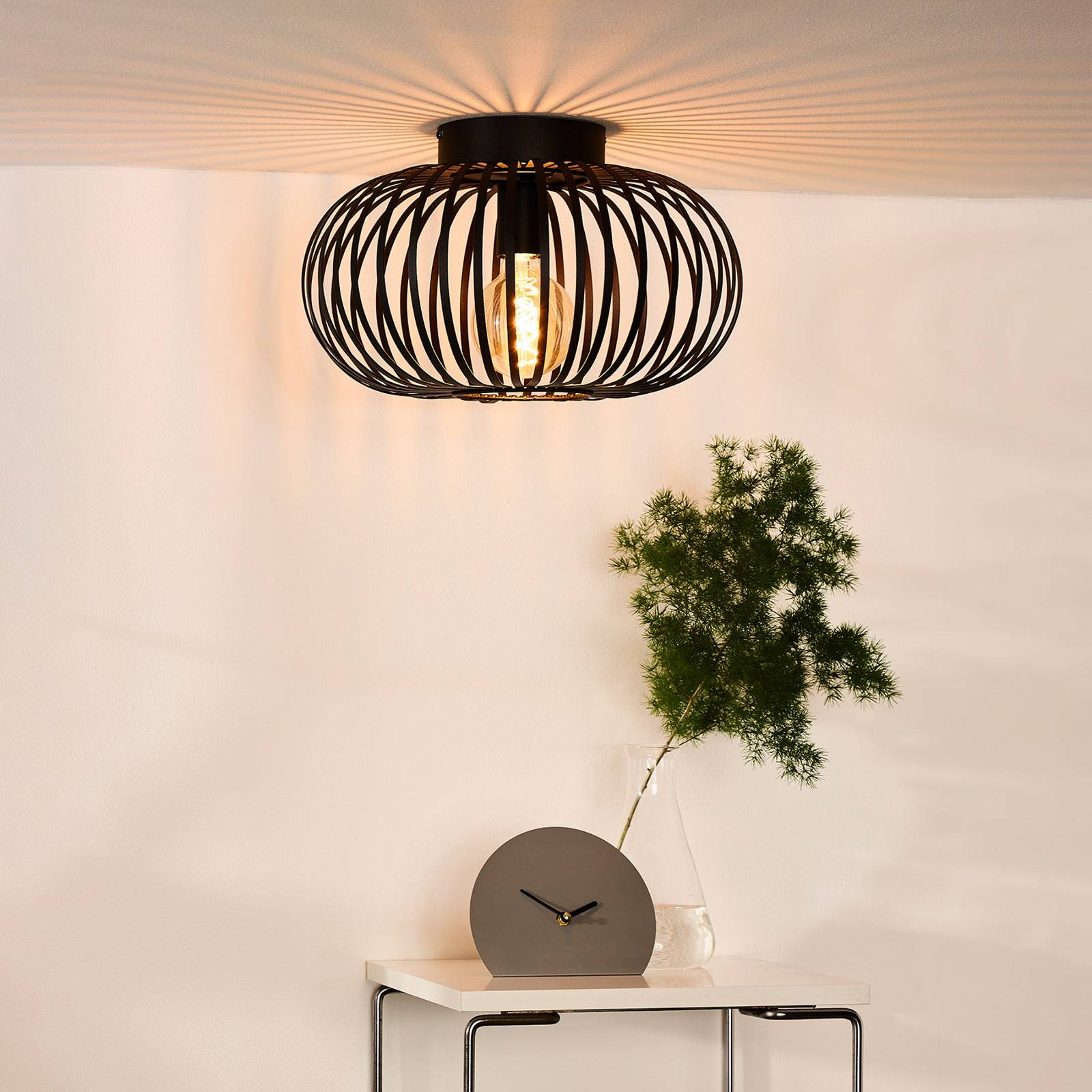 Lucide Ceiling Light Manuela, dimmable, Black, Living / Dining Room, metal, Vintage, Ceiling Light