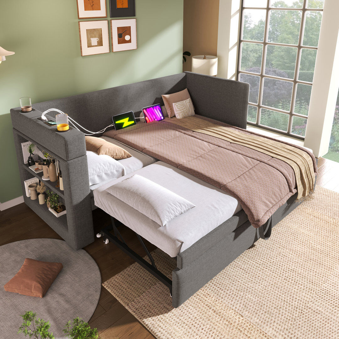 Brayden Studio 3ft Single Bed With A Pull-out Bed Linen Grey 74cm H X 98cm W X 207cm L;74