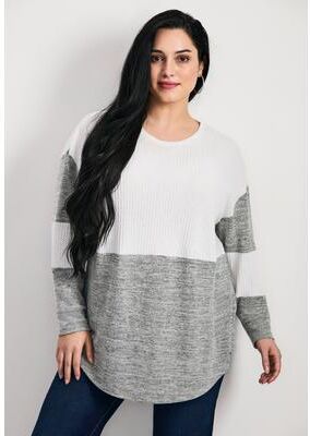 Plus Size Women's Leisure Splice Hacci Top by Avenue in Ivory Grey Marled (Size 18)