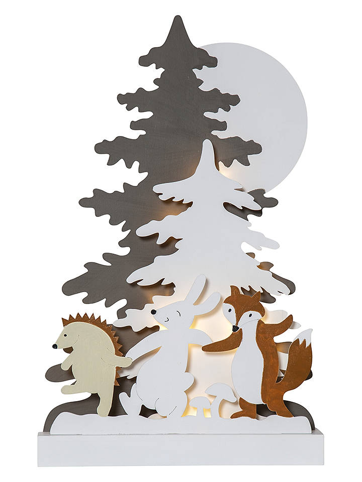 STAR Trading LED-Fensterleuchter "Forest Friends" in Grau/ Weiß - (B)28 x (H)44 cm - onesize